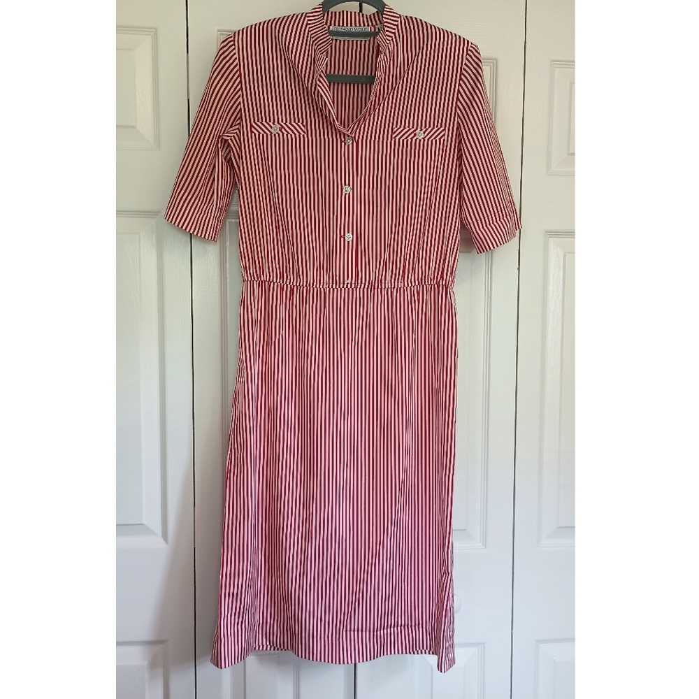Vintage Satin Vertical Candy Stripe Red and White Sheath Dress